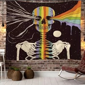 Skeleton Rainbow Artwork Cloth Wall Poster - Tapestry